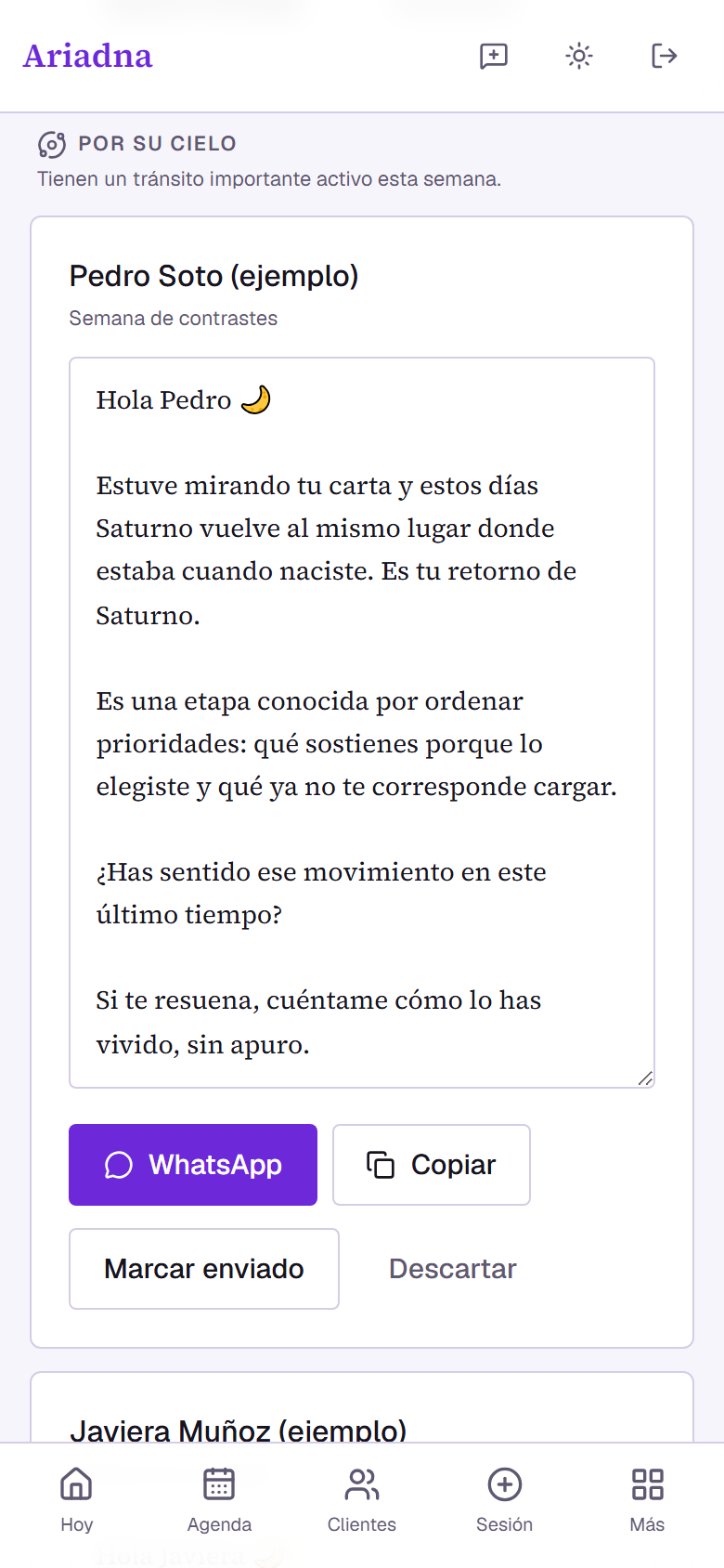 Aviso de tránsito con el mensaje listo para WhatsApp